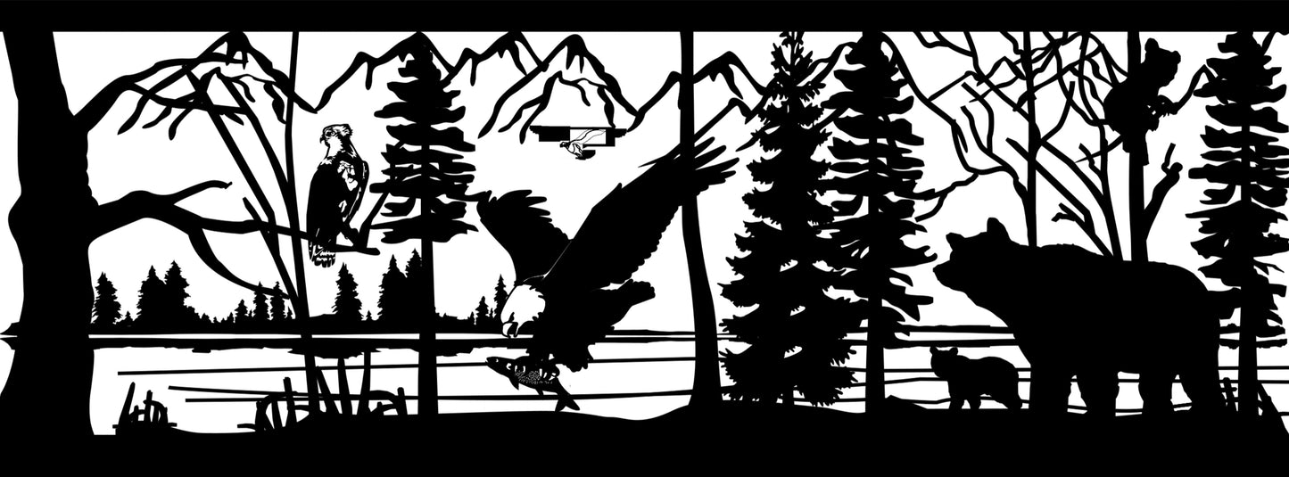 BEAR-0007 Bear Family & Eagles 30"H x 80.7"W