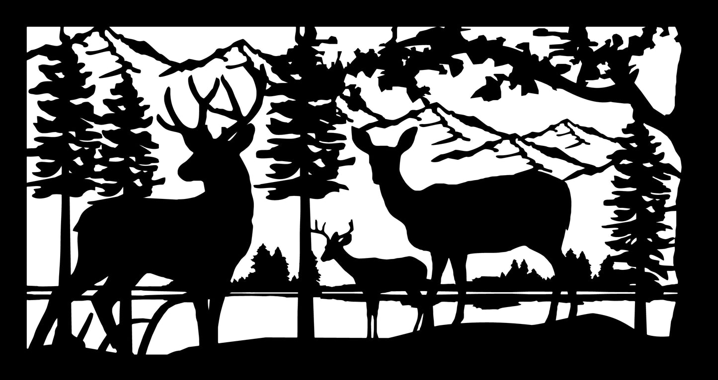 DEER-0016 Three Deer at Lake 28"H x 52.75"W