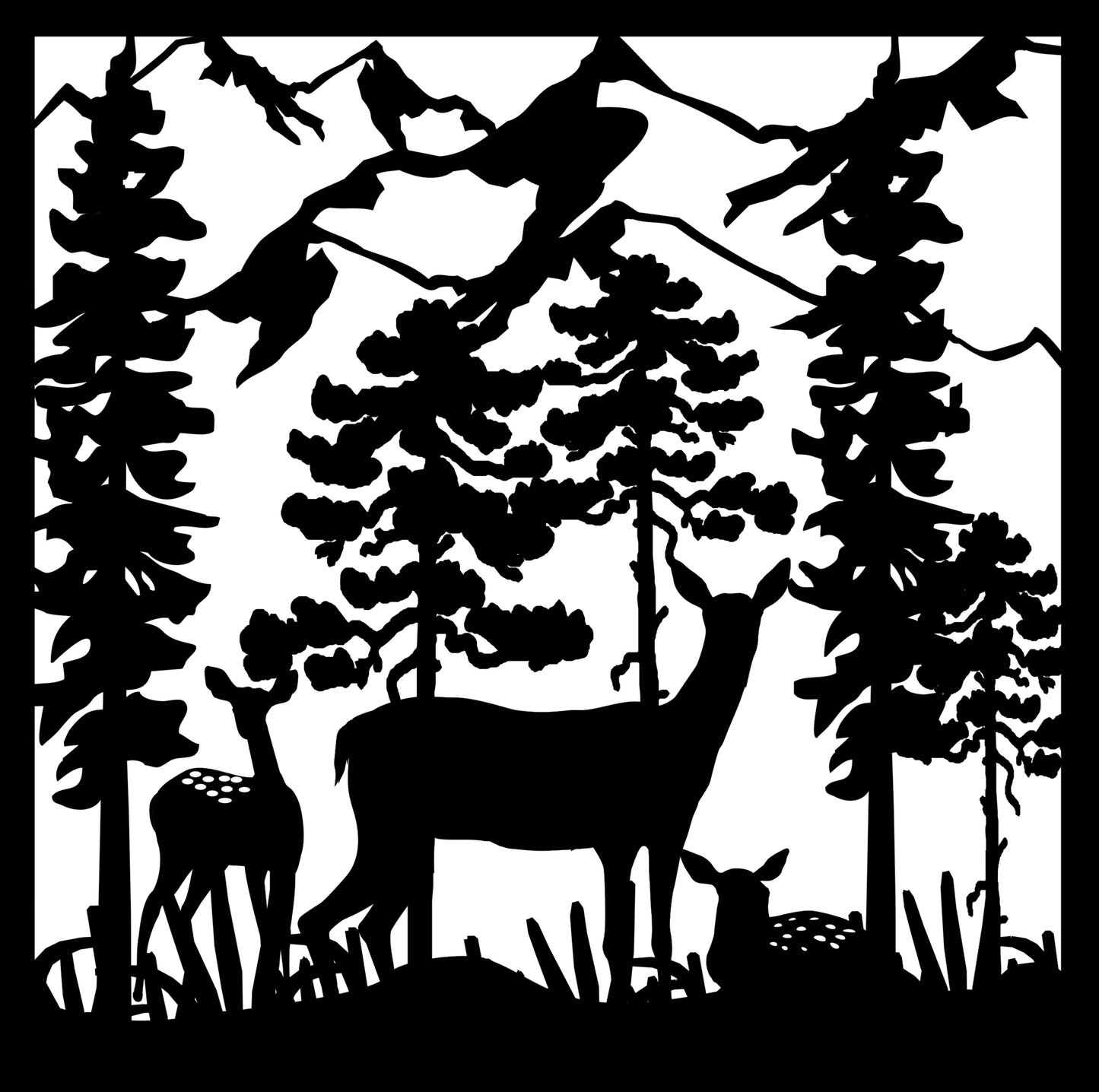 DEER-0038 Doe & Twin Fawns in Mountains & Forest 35"H x 35.5"W