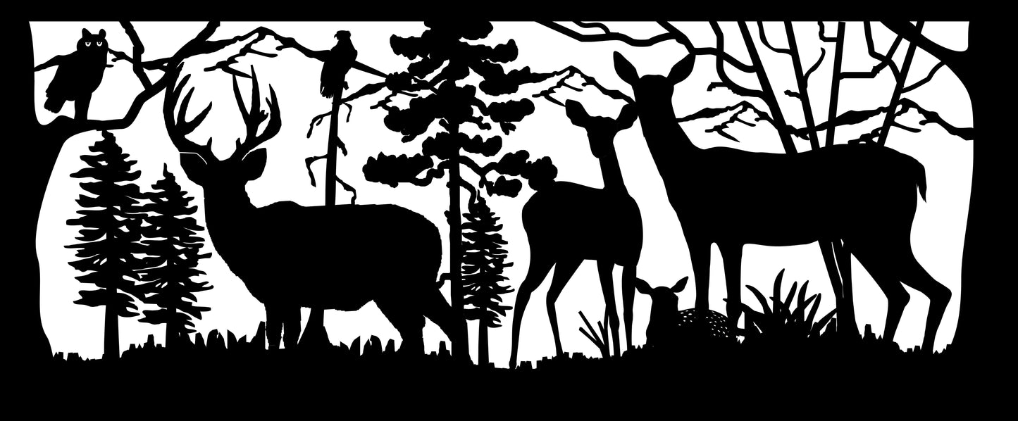 DEER-0059 Deer & Owls (ver 3) 30"H x 72"W