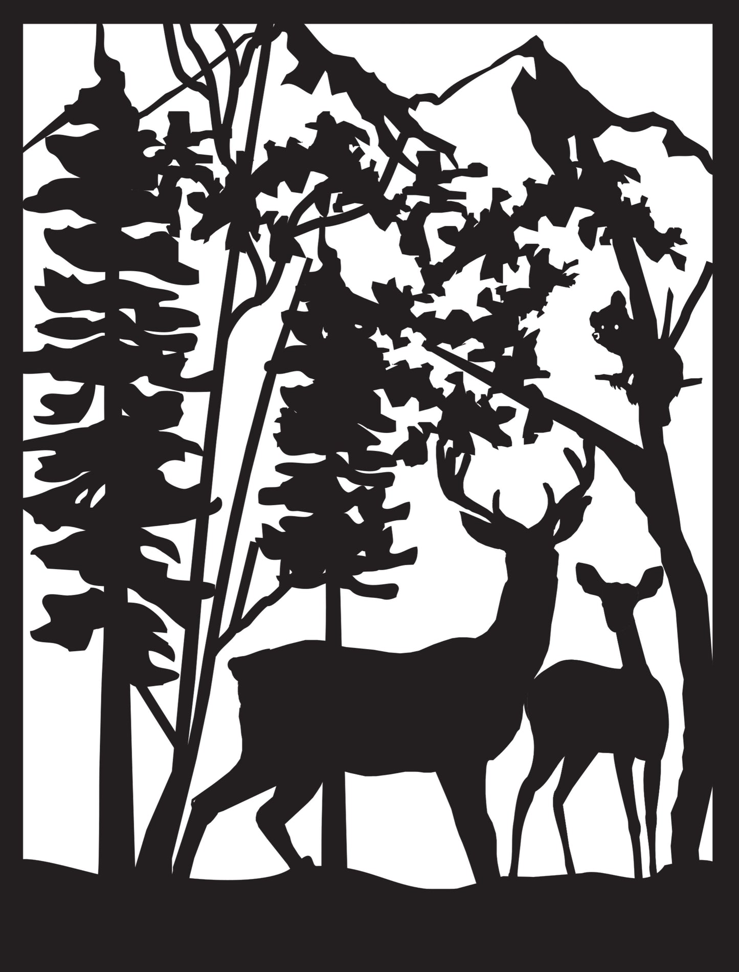 DEER-0070 Deer Pair & Bear Cub 33.25"H x 25.375"W
