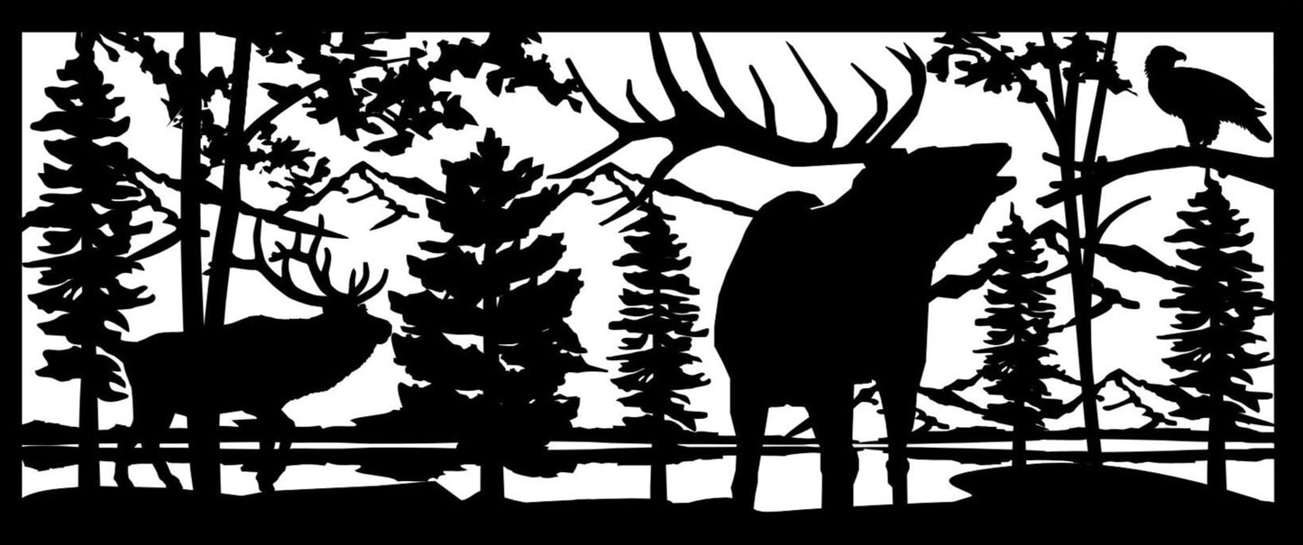 ELK-0016 Elk Pair by Lake 30"H x 72"W