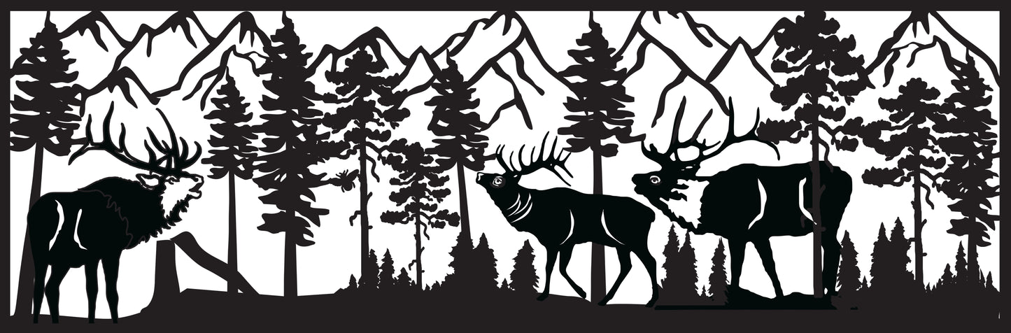 Elk-0018 Trio near Mountains Decorative Metal Railing insert 24"H x 72"W