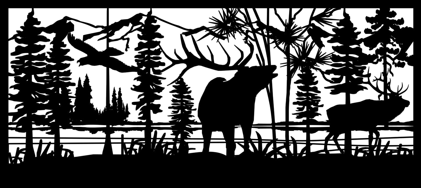 ELK-0021 Elk Pair & Hawk 30"H x 66.75"W