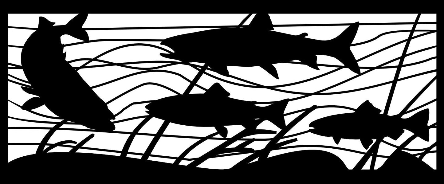 FISH-0010 Trout Against Current (ver 2) 30"H x 72"W