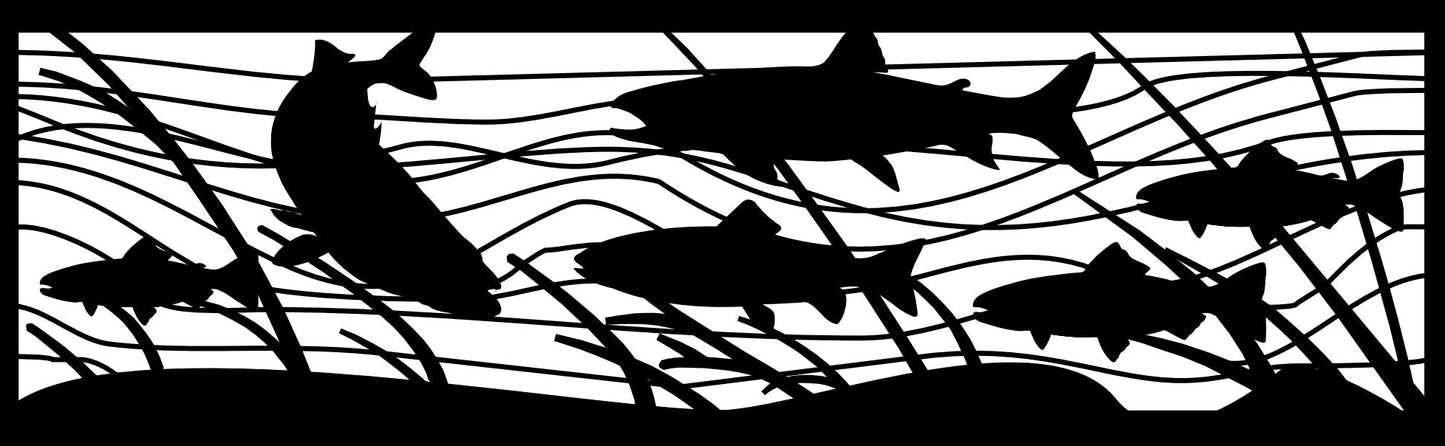 FISH-0011 Trout Against Current (ver 3) 30"H x 96"W