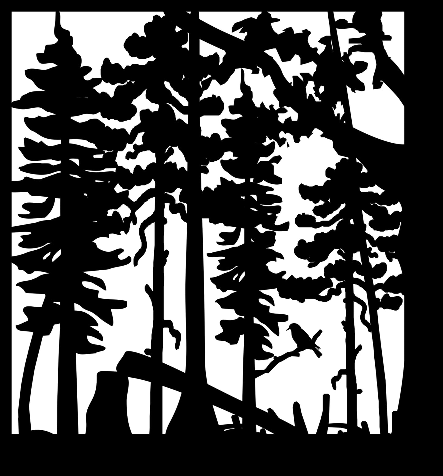 FRST-0039 Lone Bird in Forest 34"H x 30.75"W