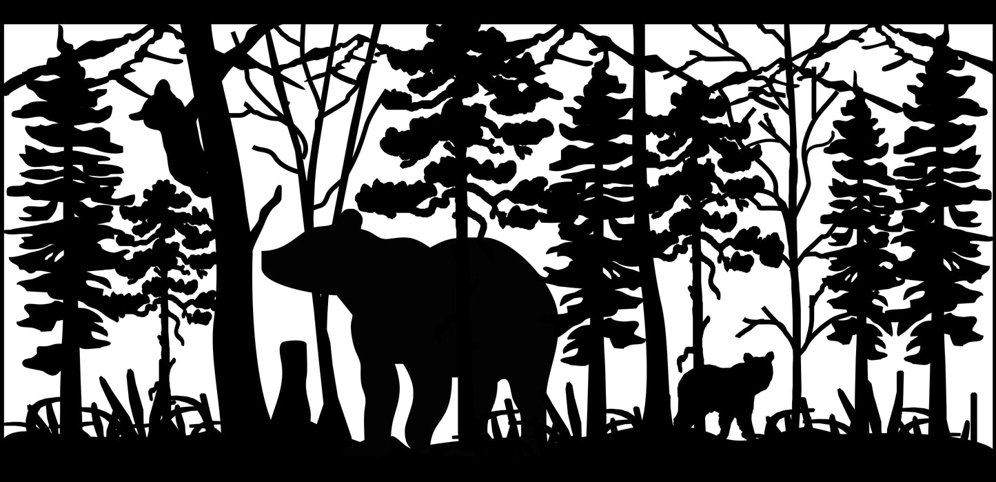 GRIZ-0005 Grizzly Bear & Cubs in Forest 34.4375"H x 71.25"W