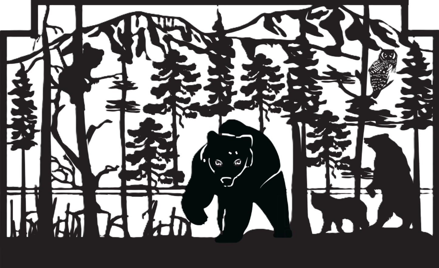 GRIZ-0033 Grizzly Family & Owl 35.75"H x 58"W