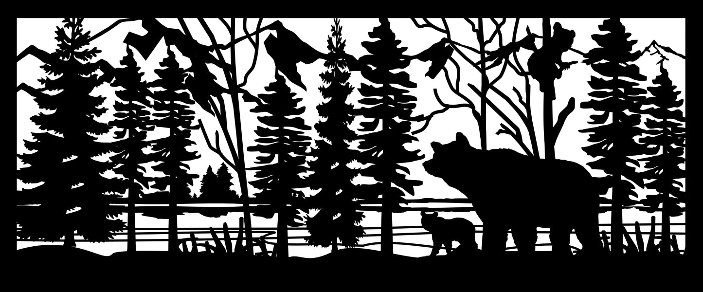 GRIZ-0036 Mother Grizzly & Cubs (ver 3) 30"H x 72"W