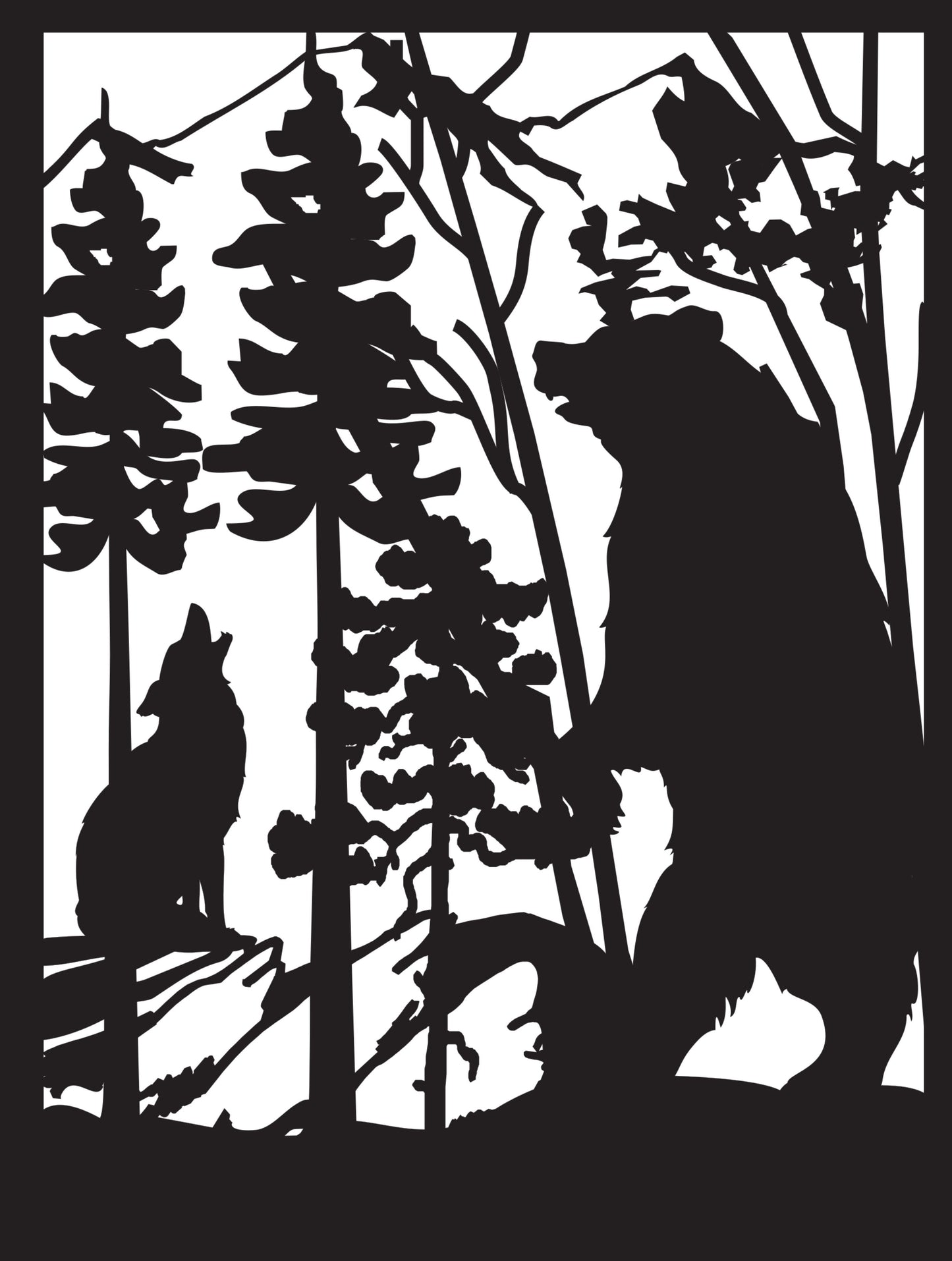 GRIZ-0044 Standing Grizzly & Howling Wolf 33.25"H x 25.375" W