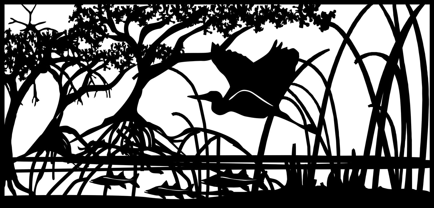 HRON-0003 Heron in Flight 23"H x 47.5"W