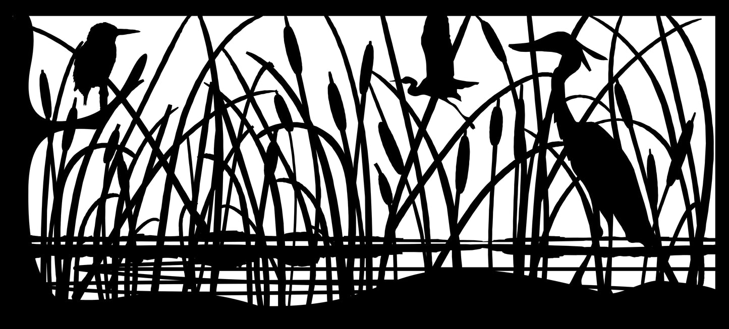 HRON-0005 Herons in the Reeds 30"H x 66"W