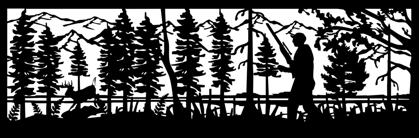 HUNT-0007 Buck Hunter in Forest 30"H x 89.5"W