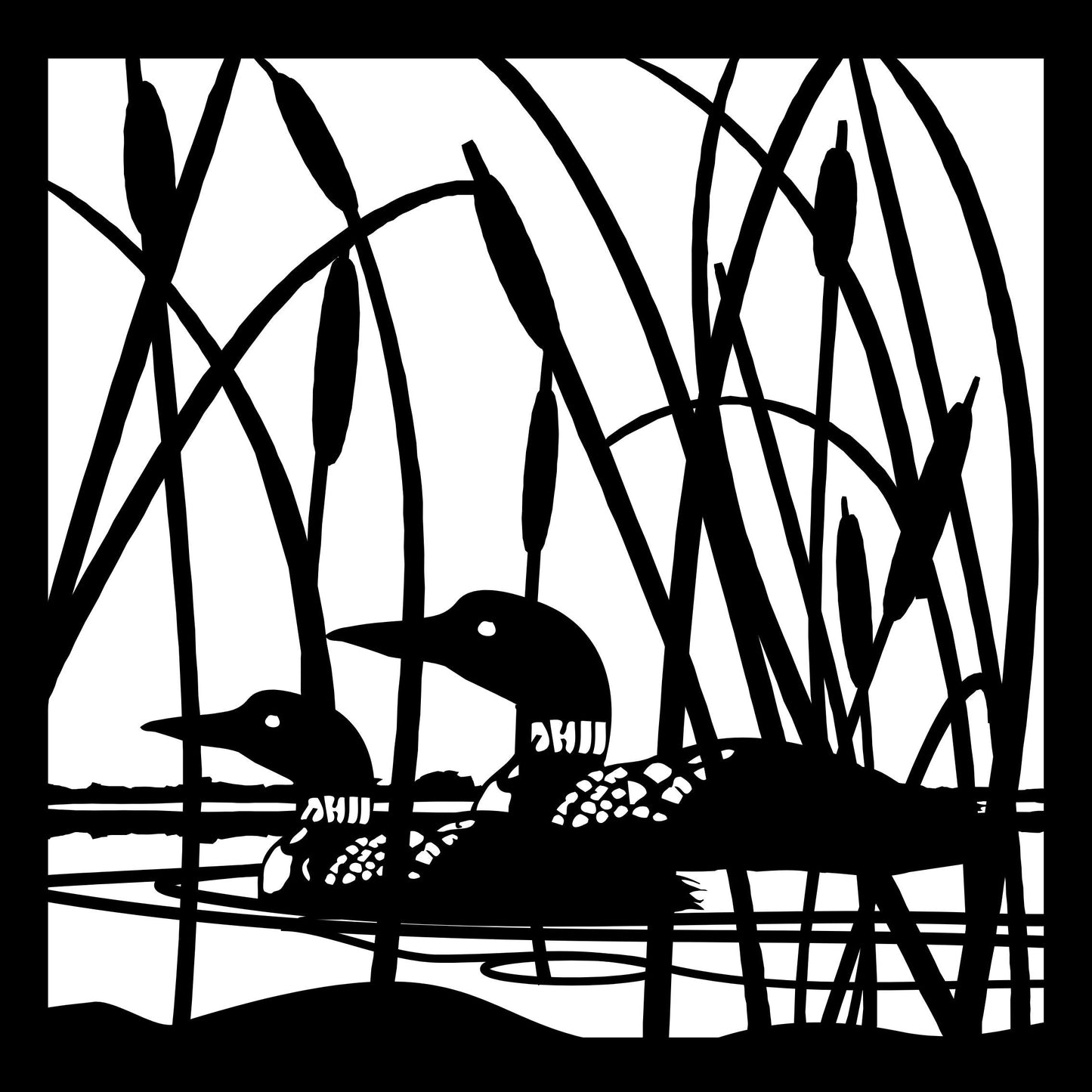 LOON-0004 Loon Pair in Reeds 30"H x 30"W