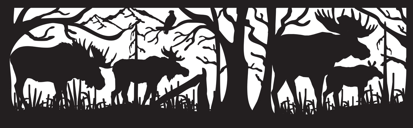 MOOS-0021 Moose Herd & Hawk 30"H x 96"W