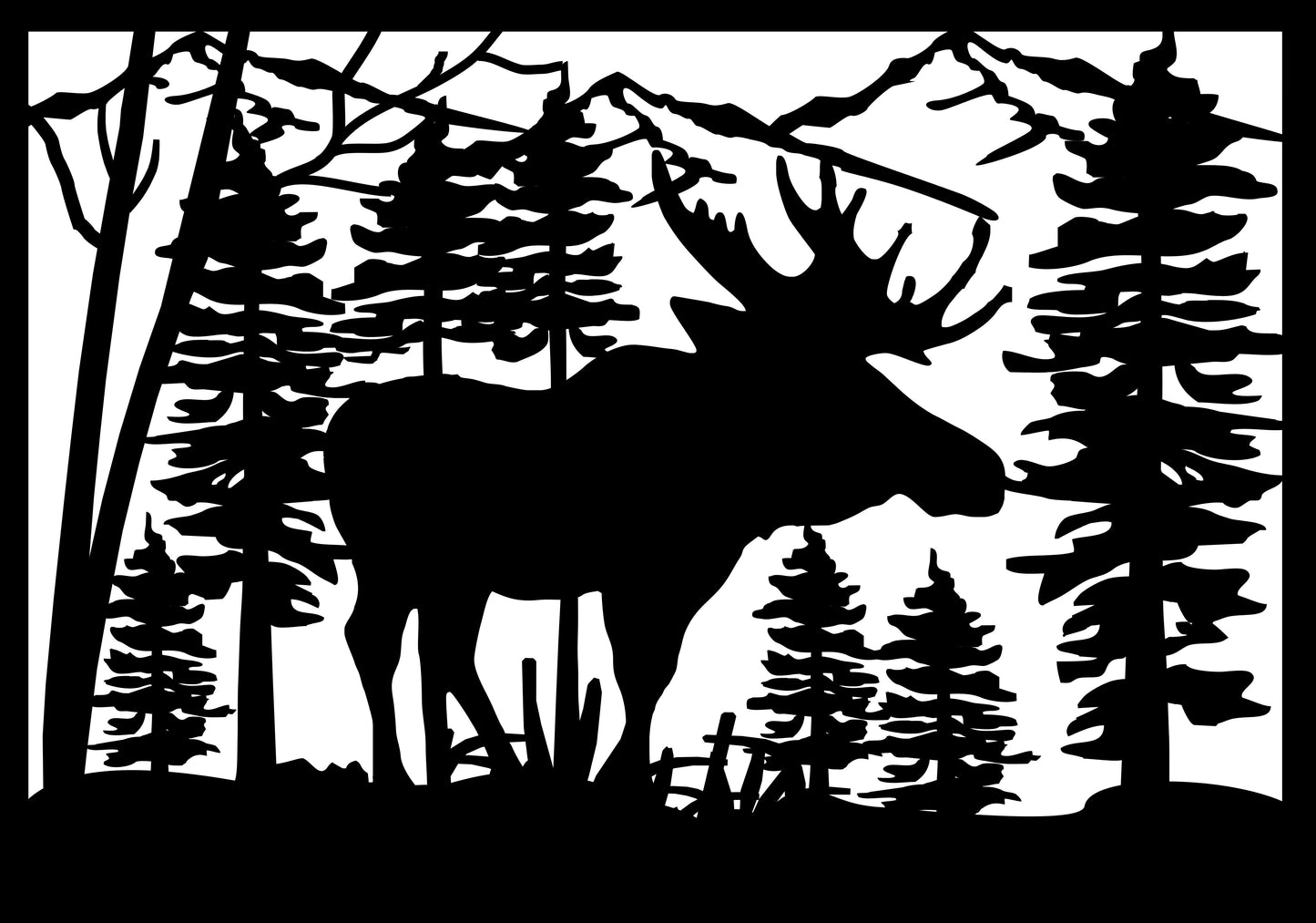 MOOS-0025 Lone Moose by Mountains 33.625"H x 48"W