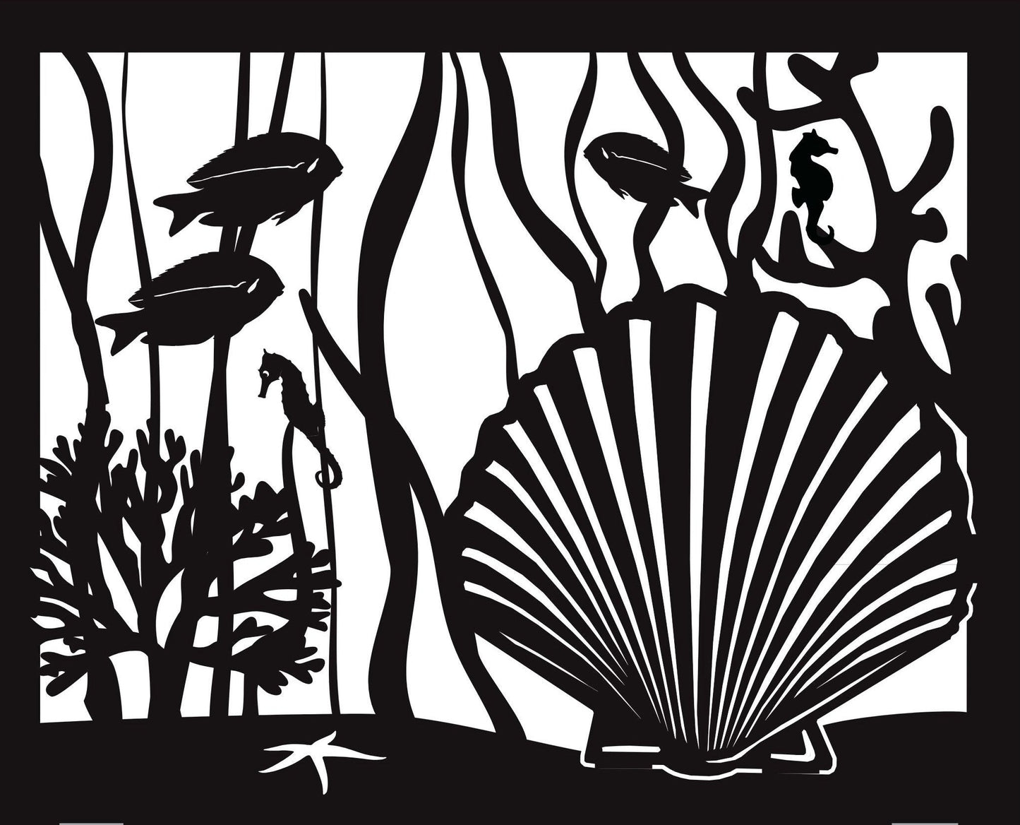 SEA-0019 Clam Shell & Fish 29"H x 37"W