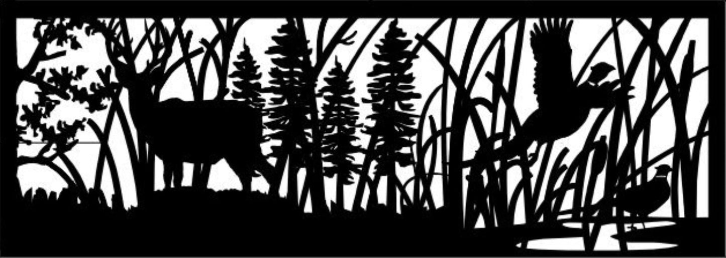 WILD-0017 Buck & Pheasants 29"H x 84"W