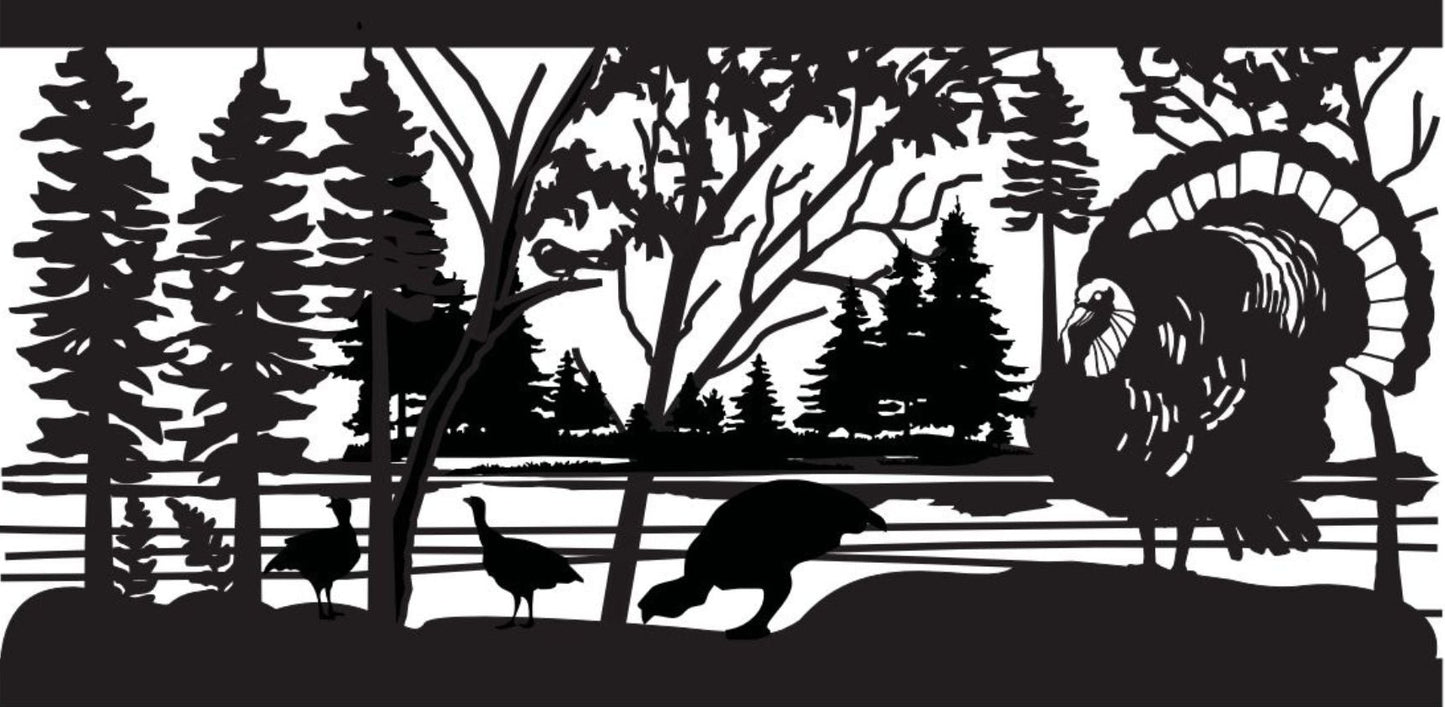 WILD-0025 Male & Female Turkeys at Lakeshore 31.5"H x 64"W