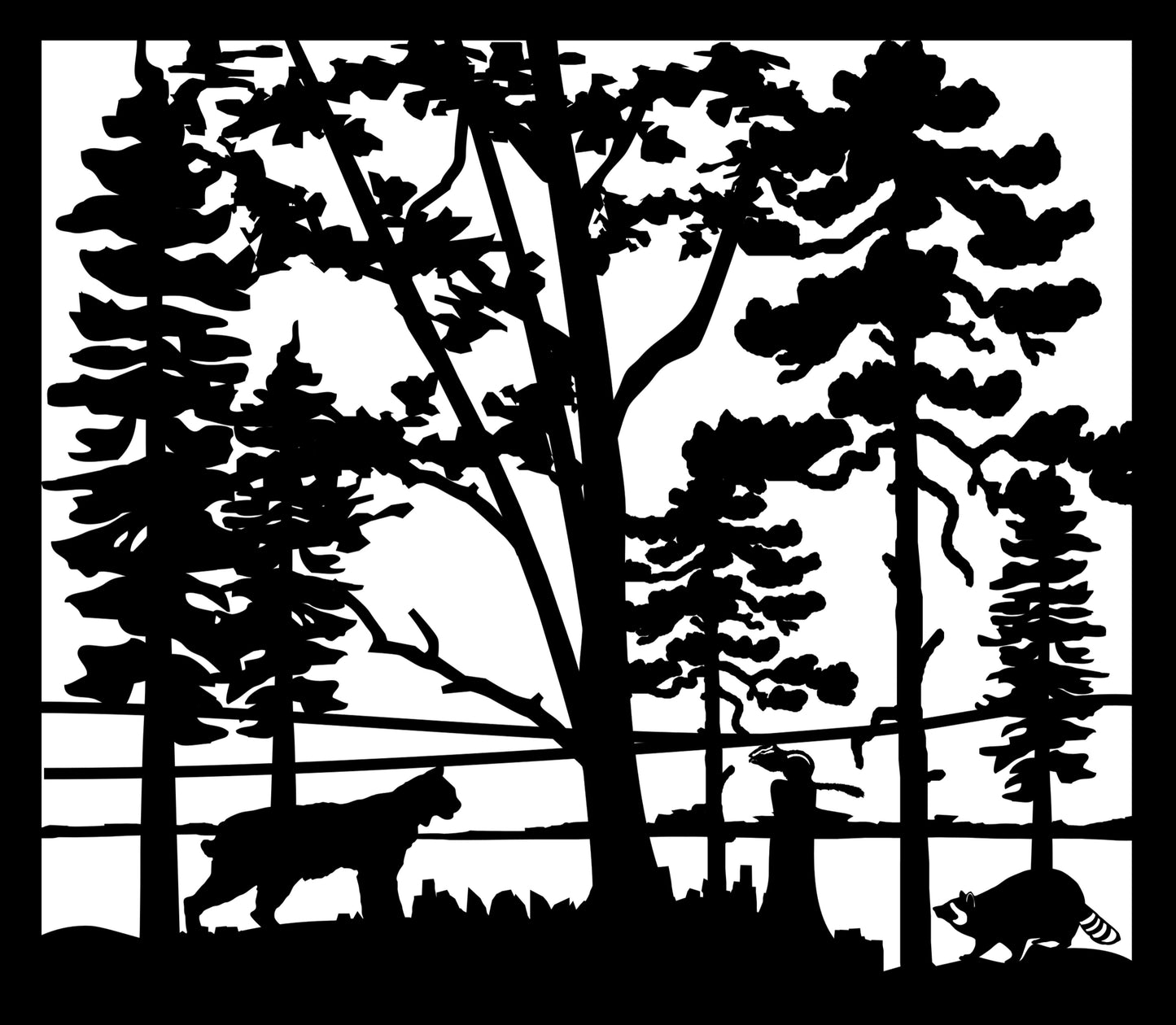 WILD-0029 Bobcat & Raccoon (ver 2) 30.5"H x 34.75"W