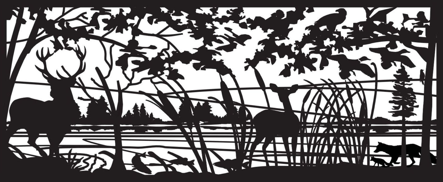 WILD-0047 Animals by Lake (ver 2) 30"H x 72"W