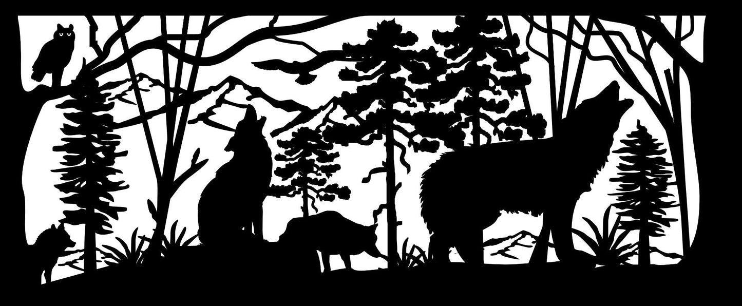 WOLF-0010 Wolf Pack & Owl (ver 2) 30"H x 72"W