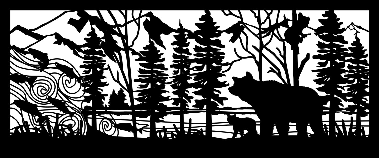 BEAR-0004 Bear Family with Mountains 30"H x 72"W