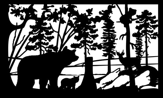 BEAR-0015 Bears & Buck in Forest 30"H x 50.5"W