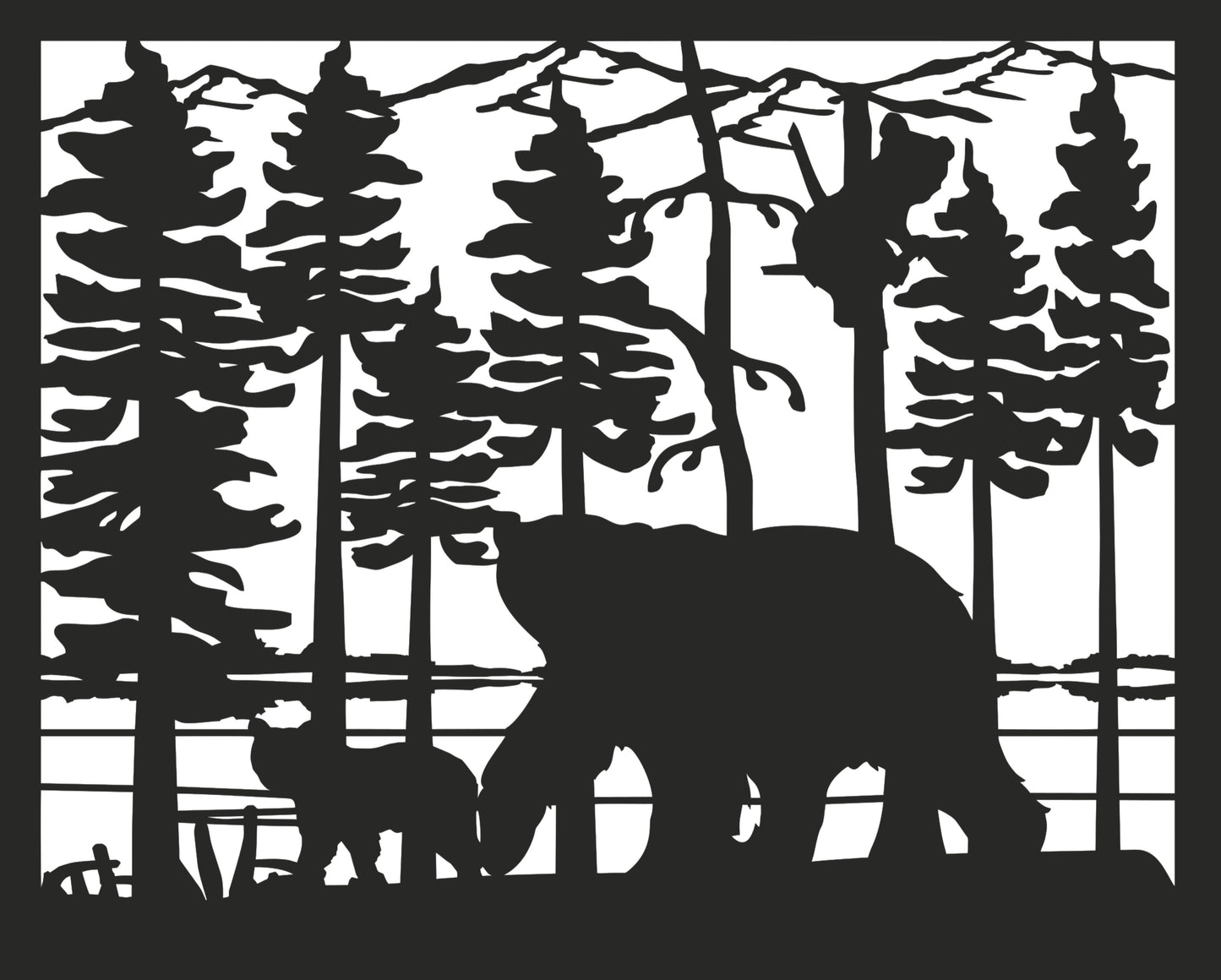 BEAR-0021 Bear & Cubs near Lake 30"H x 37.25"W