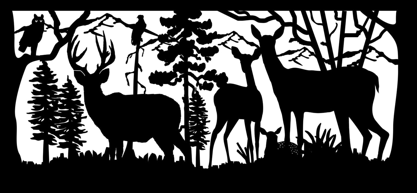 DEER-0008 Deer & Owls 32"H x 64.625"W