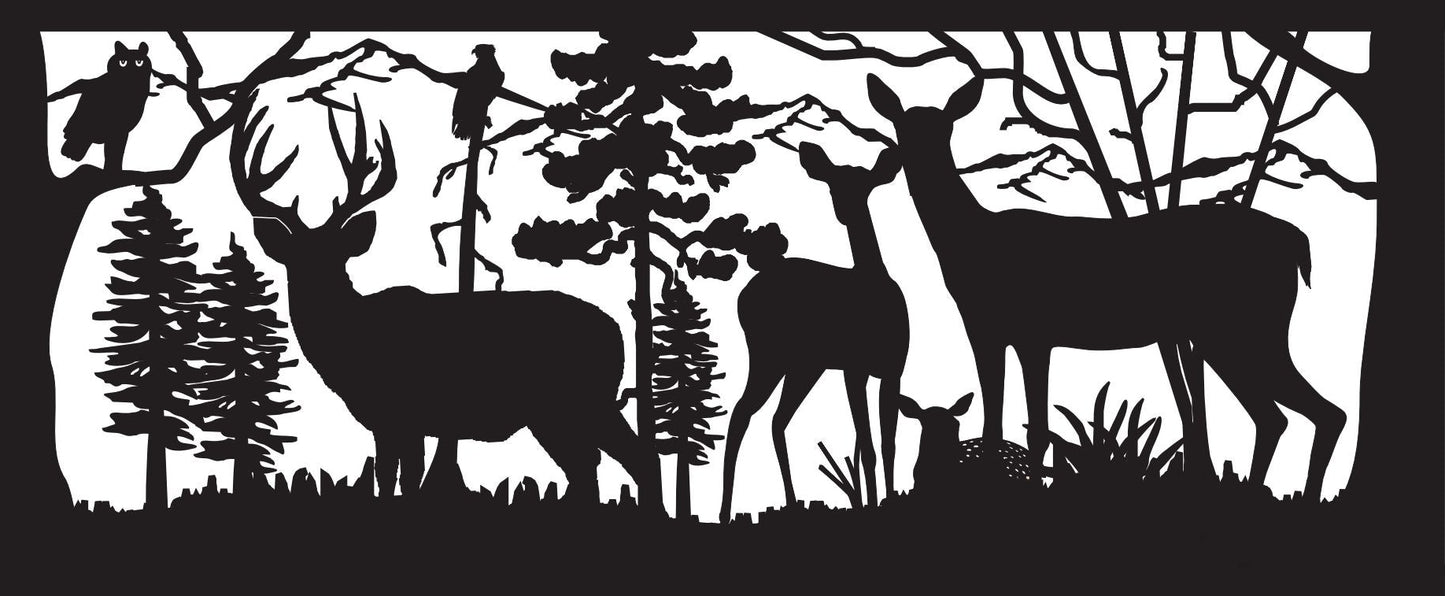 DEER-0013 Deer Herd & Birds 30"H x 72"W