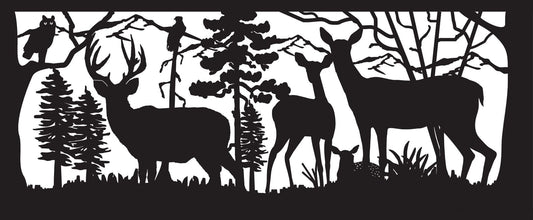 DEER-0013 Deer Herd & Birds 30"H x 72"W