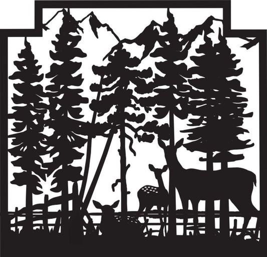 DEER-0025 Deer by Forest Fence 35"H x 37"W