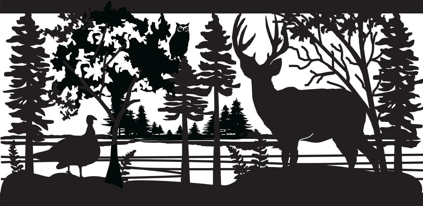DEER-0028 Deer, Turkey & Owl 31.5"H x 64"W