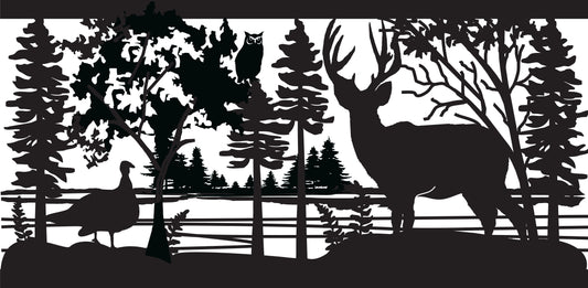 DEER-0028 Deer, Turkey & Owl 31.5"H x 64"W