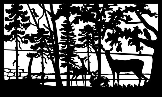 DEER-0032 Doe & Fawn near Stone Wall 30.5"H x 50.5"W