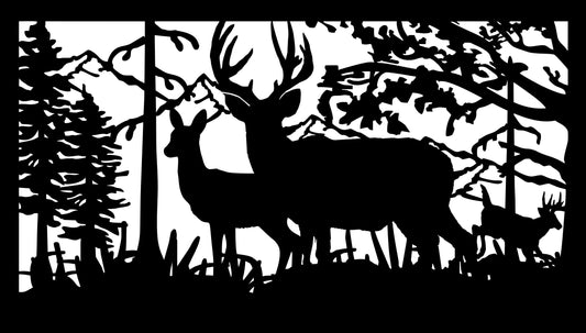 DEER-0033 Doe & Bucks near Mountains 30"H x 52"W