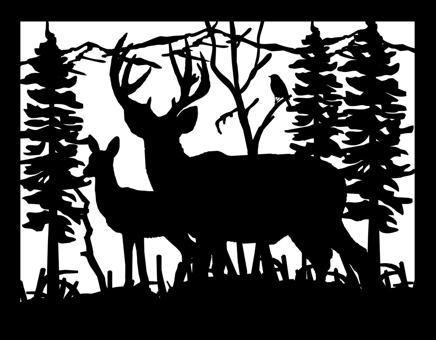 DEER-0034 Deer & Bird in Mountains 31.25"H x 39.875"W