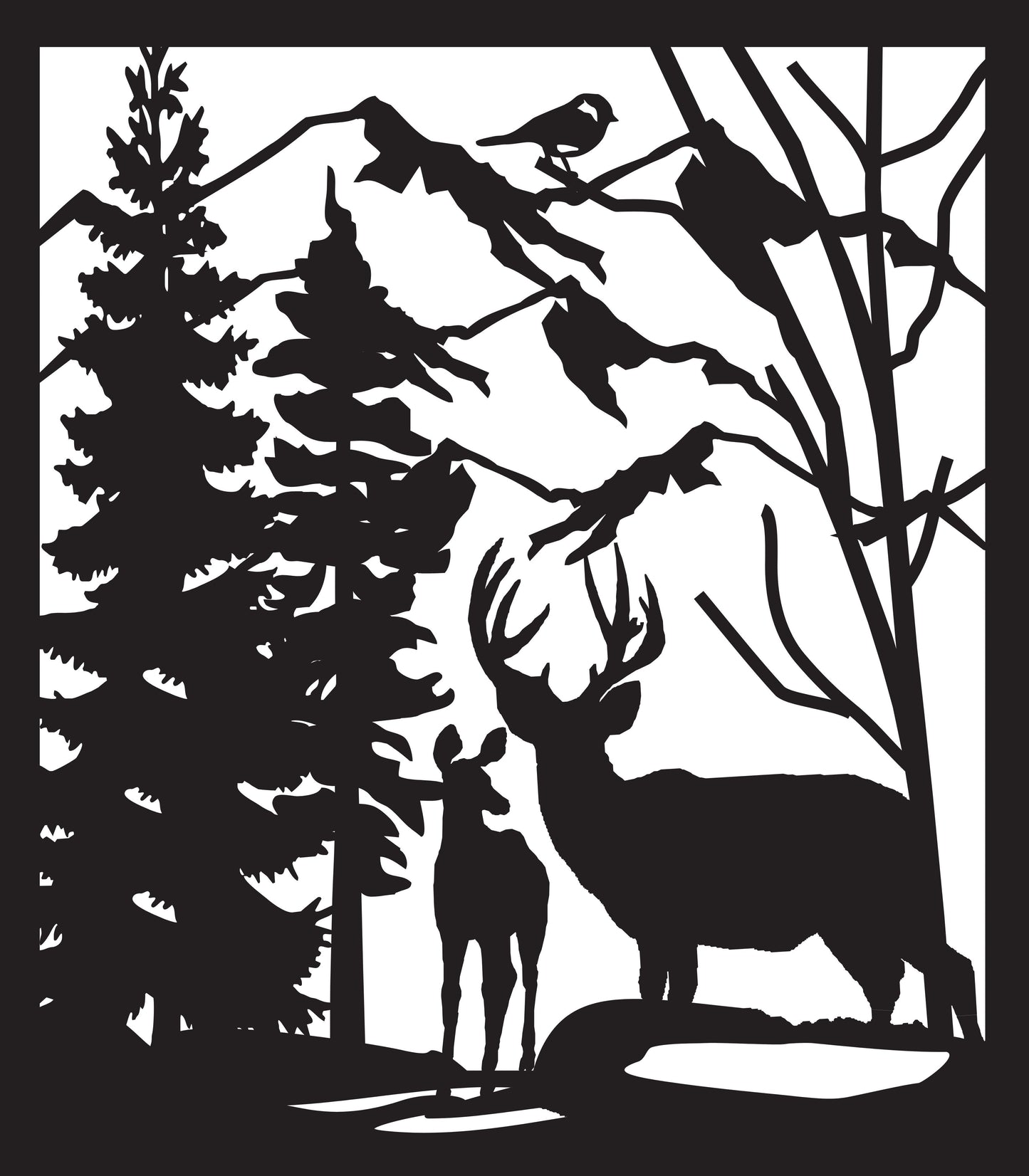 DEER-0036 Deer & Bird 32.75"H x 27.875"W