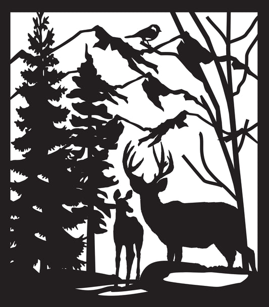 DEER-0036 Deer & Bird 32.75"H x 27.875"W