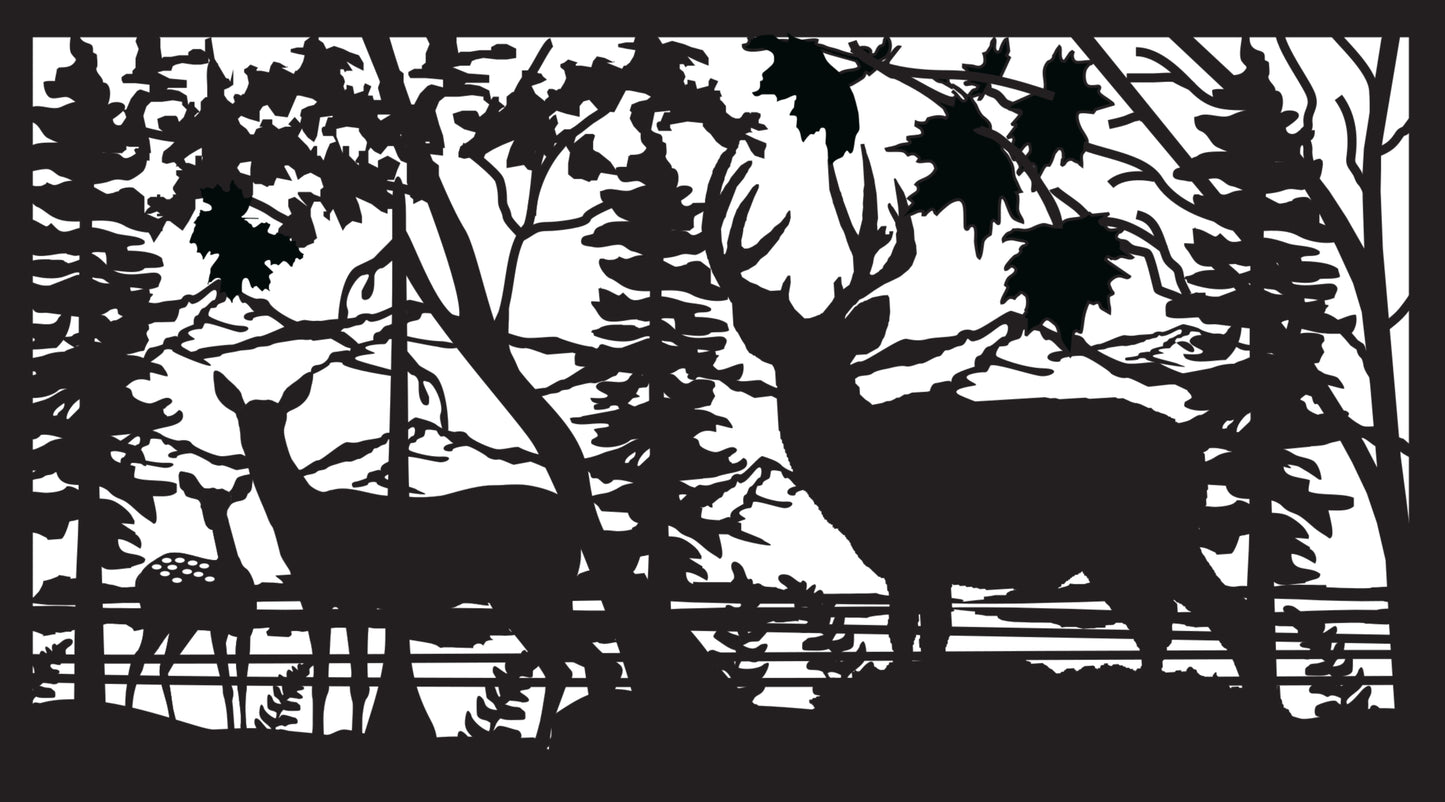 DEER-0037 Deer among Maples & Pines 30"H x 53.75"W
