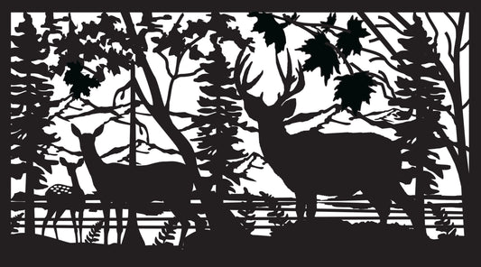 DEER-0037 Deer among Maples & Pines 30"H x 53.75"W