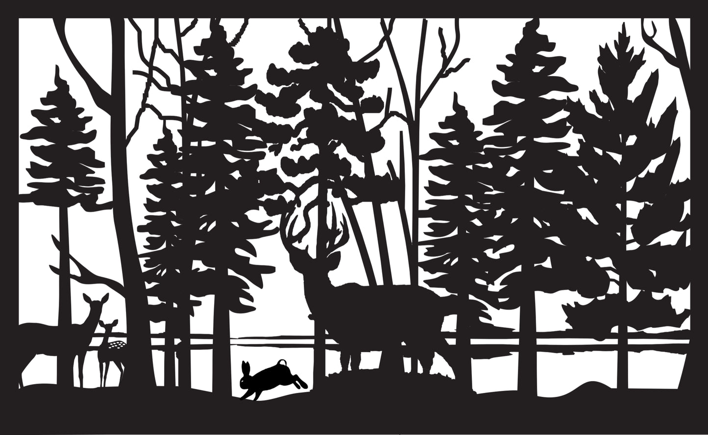 DEER-0042 Deer Herd & Rabbit 34.5"H x 56.125"W