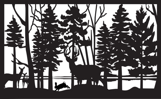 DEER-0042 Deer Herd & Rabbit 34.5"H x 56.125"W