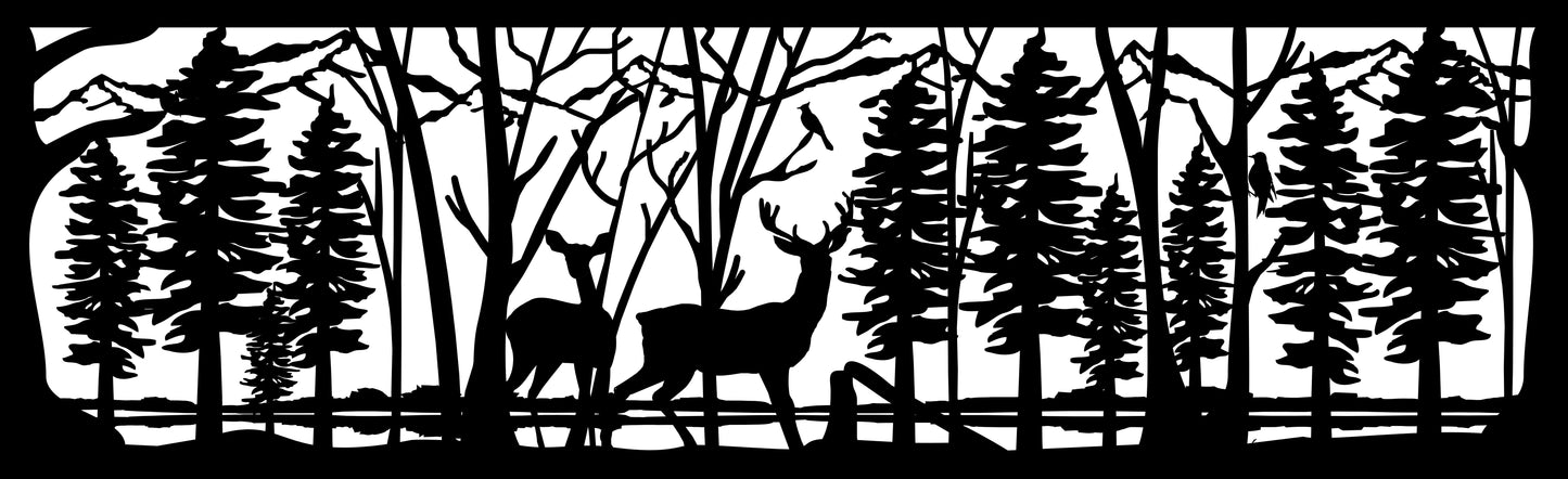 DEER-0060 Deer & Birds (ver 2) 30"H x 96"W