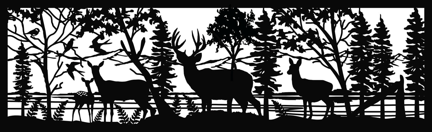 DEER 0062-Buck & Does by Lake 30"H x 96"W