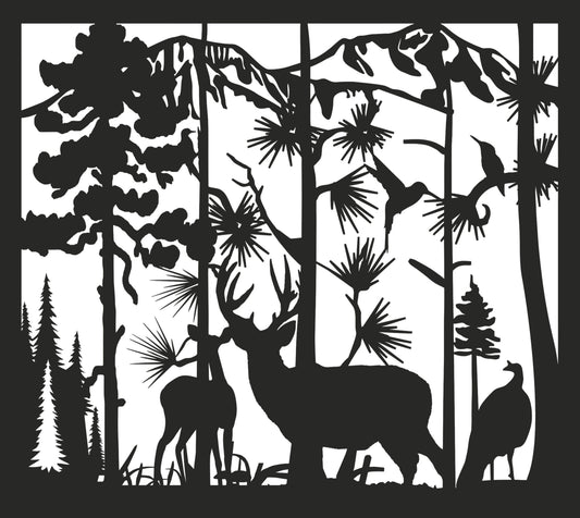 DEER-0064 Deer, Turkey & Hummingbirds 31.54"H x 35.34"W
