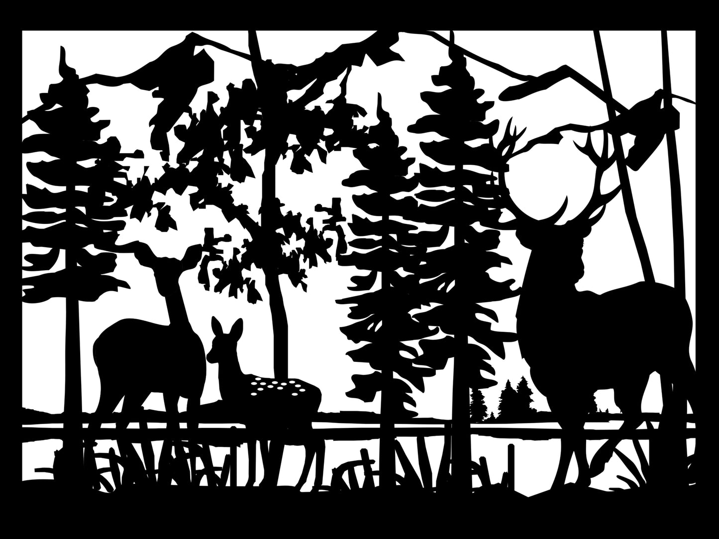 DEER-0066 Deer Family at Forest Lake 33"H x 43.375"W