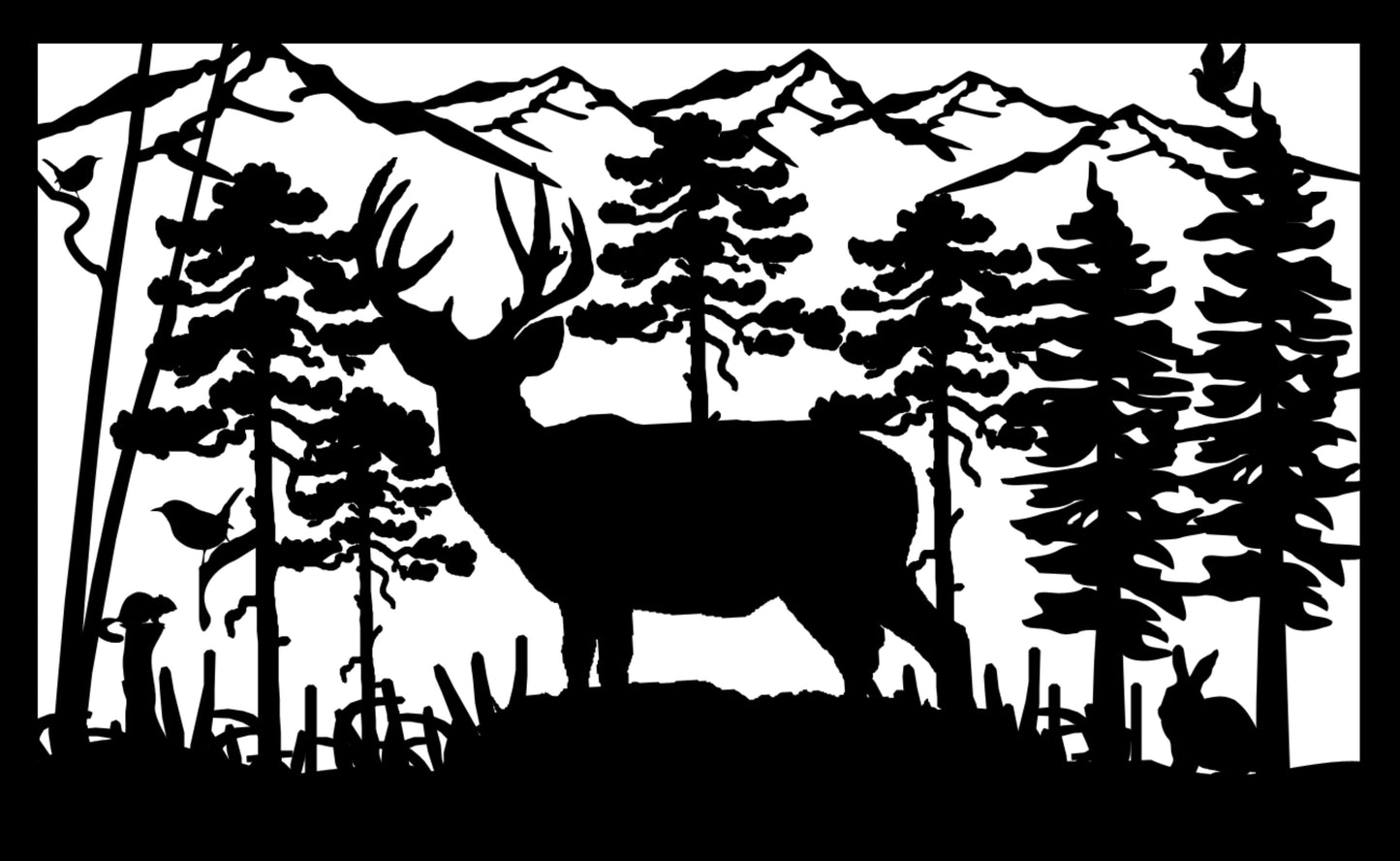 DEER-0067 Lone Buck & Critters 30"H x 48.375"W